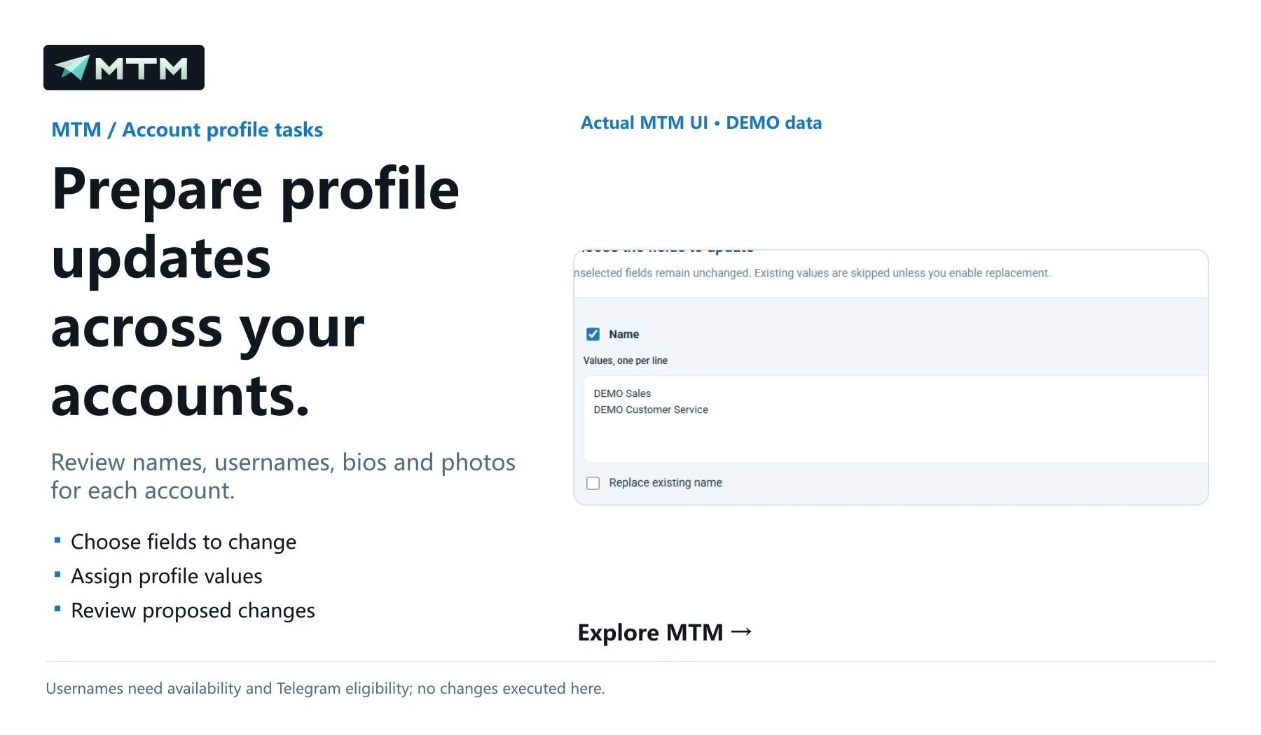 Prepare profile updates across your accounts.