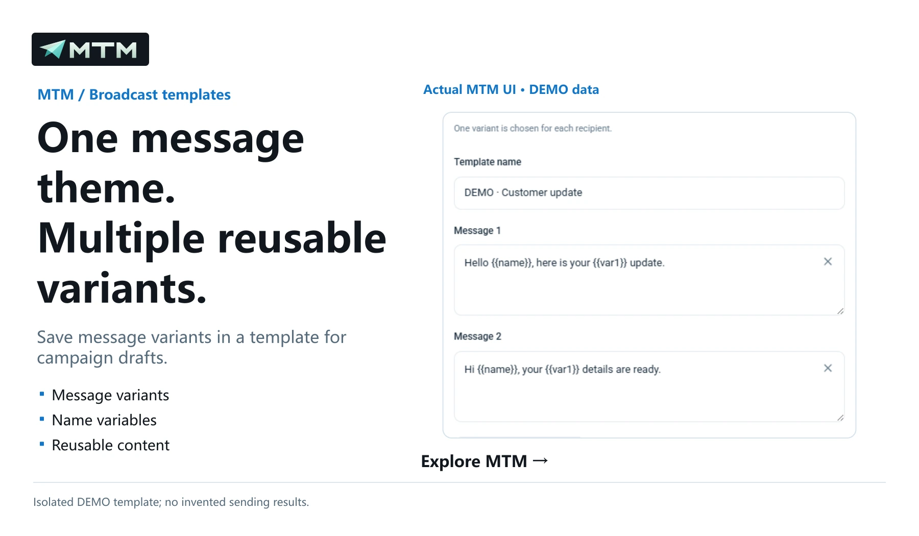 One message theme. Multiple reusable variants.