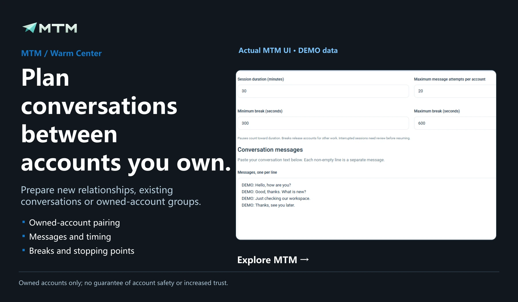 Plan conversations between accounts you own.