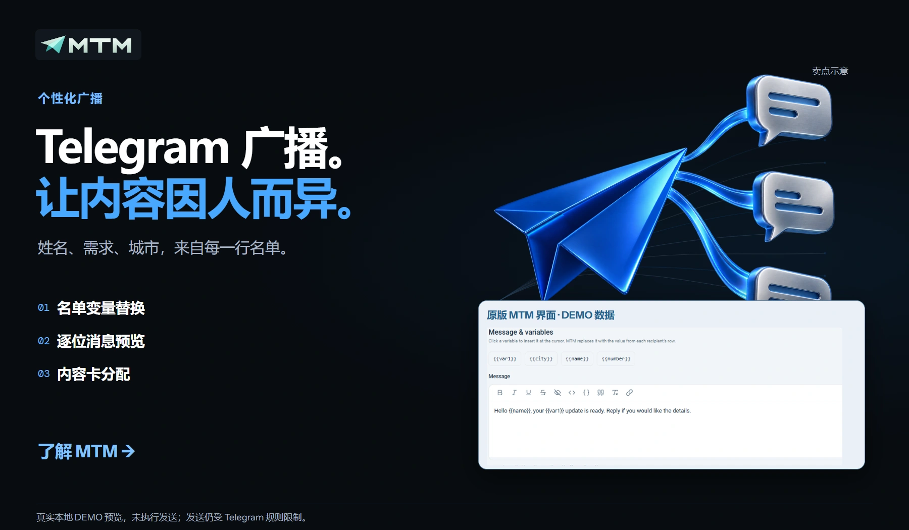 一场 Telegram 广播。 消息因人而异。